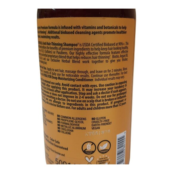 PURA DOR Dor 2pk MD Maximum Defense Anti-Hair Thinning Biotin Shampoo Jumbo 24oz - Picture 7 of 10